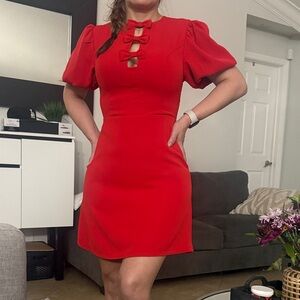 Vivo Elegant Red Puff Sleeve Dress